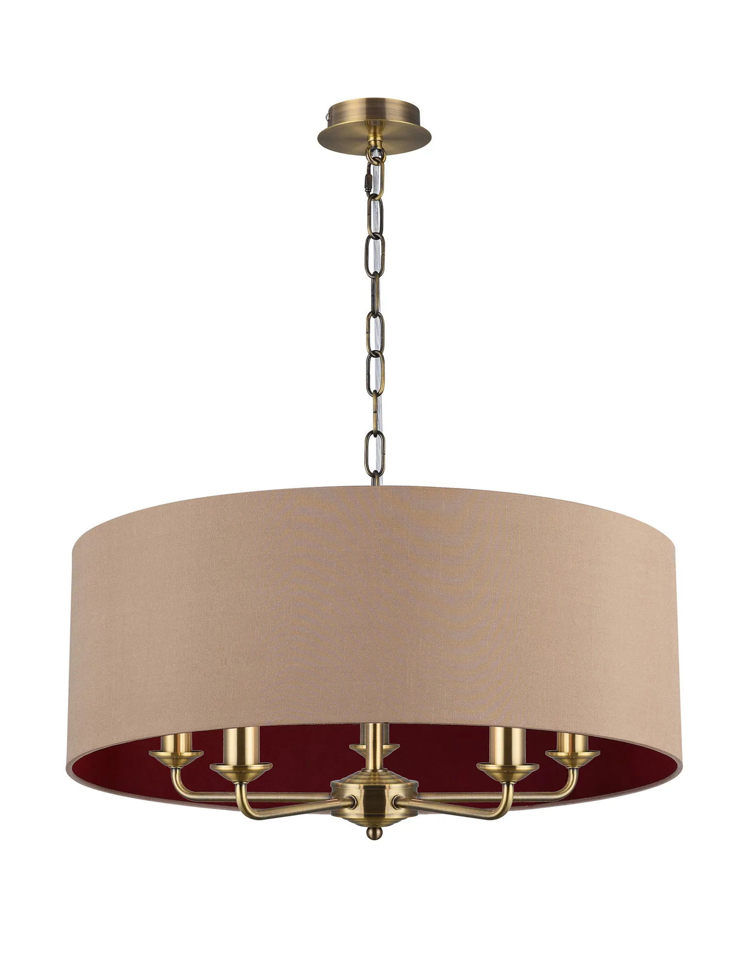 Banyan 60cm 5 Light Pendant Antique Brass; Antique Gold/Ruby DK0667  Deco Banyan AB AG